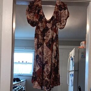 Elegant Patchwork Dress in Brown and Beige